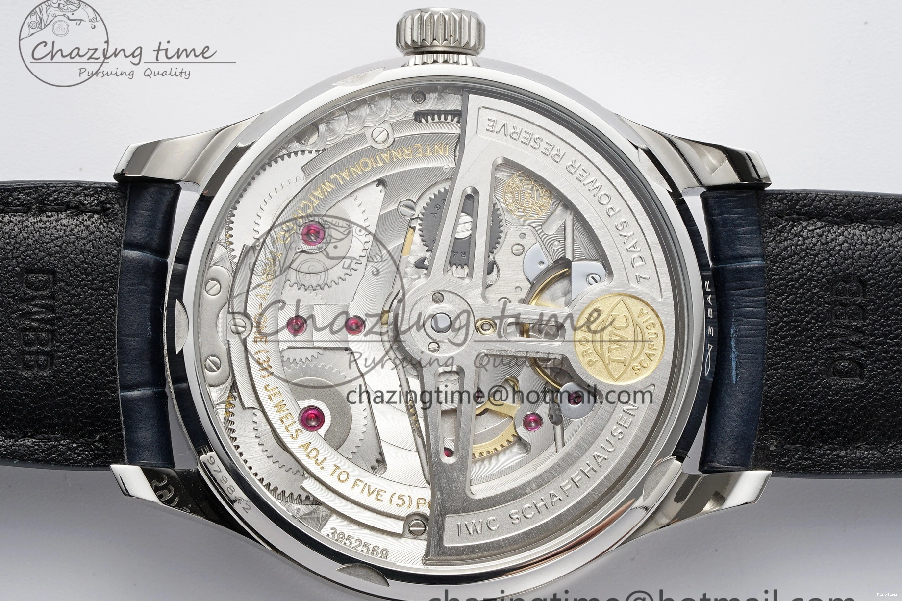 MIROTIME 0413 ZeroBulk Portuguese Real PR IW500715 SS AZF 1:1 Best Edition White Blue Dial on Blue Leather Strap A 7034